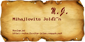 Mihajlovits Jolán névjegykártya